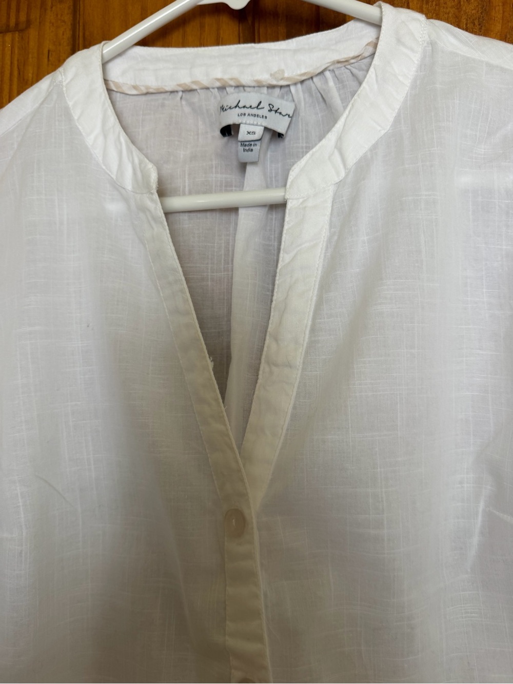 Michael Stars 100% Cotton White Short Puff Sleeve Button Front Top - Picture 5 of 10